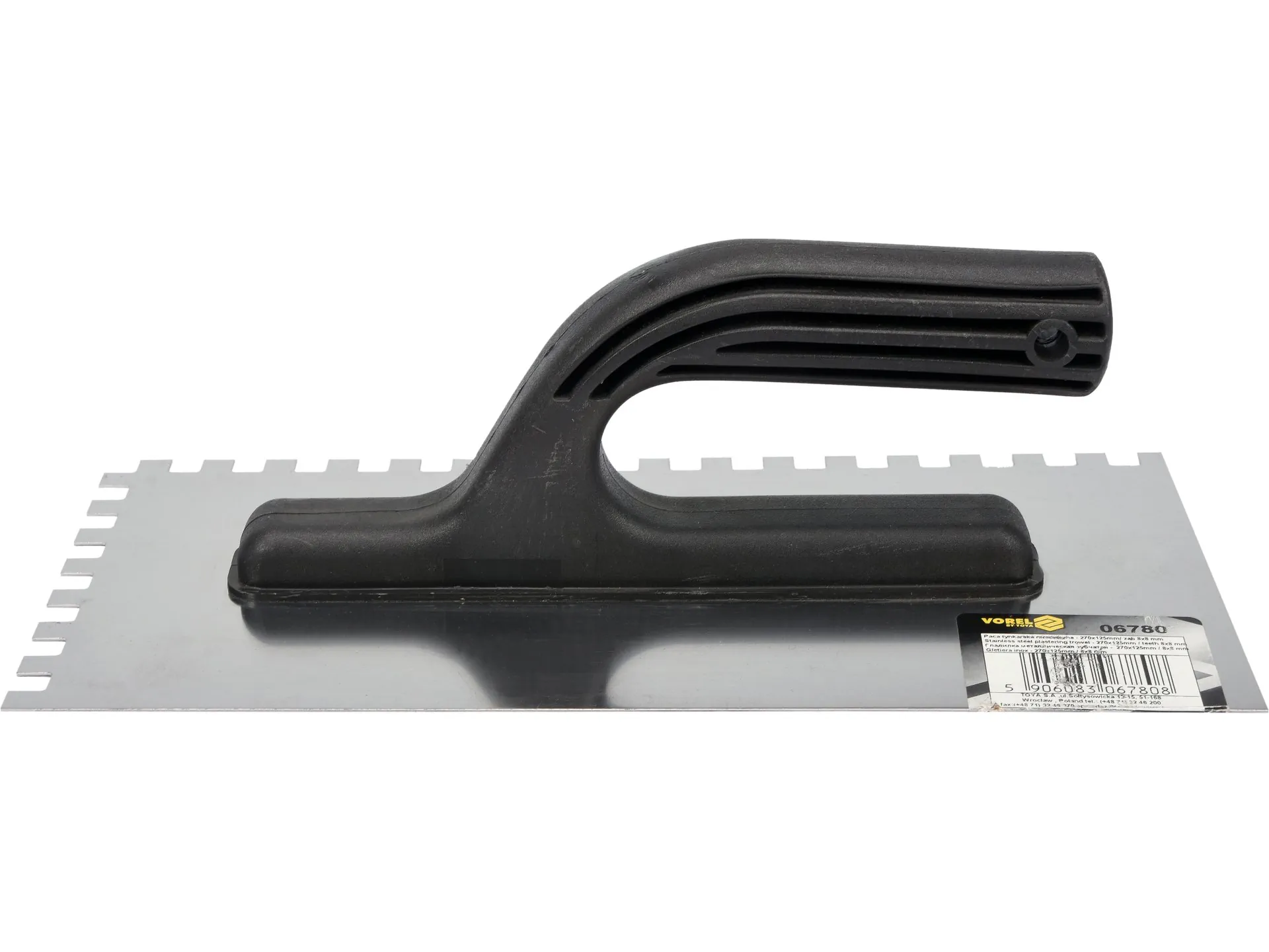 Notched stainless steel trowel